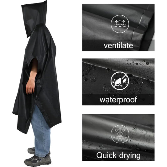 3 in 1 Outdoor Raincoat Hooded Sleeve Waterproof Rain Poncho Motorcycle Rain Cover Camping Hiking Travel Rainwear Tent