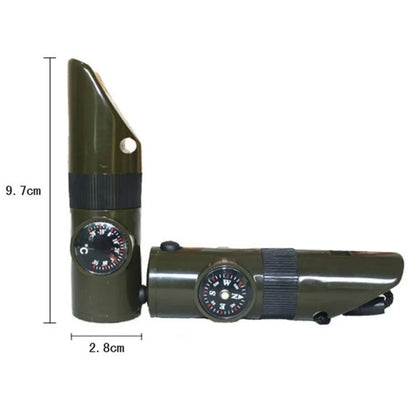Multipurpose Jungle Survival Whistle Hiking Whistle Compass Mirror Flashlight Magnifier LED Light Thermometer Storage Compass