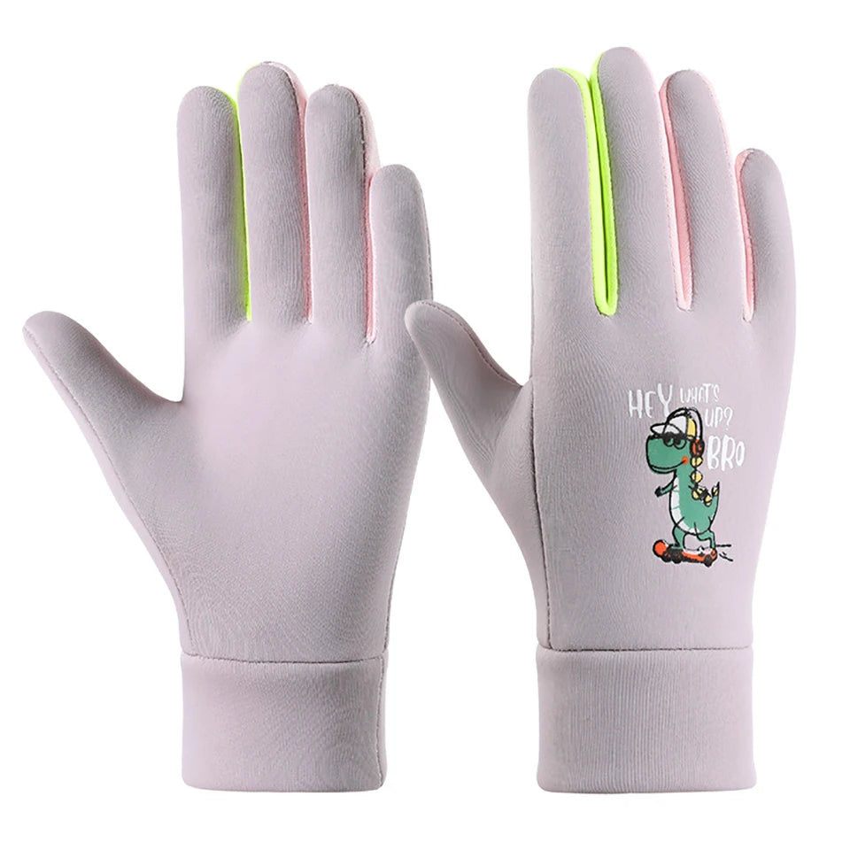 Winter Children'S Gloves Cartoon Dinosaur Cycling Kids Warm Sports Skiing Windproof Waterproof Boys Girls Gloves